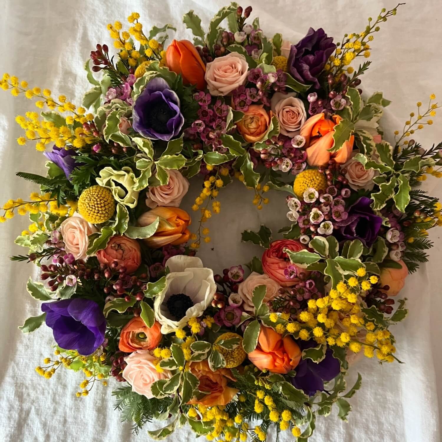 Vibrant, colourful floral wreath