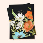 Black Painterly Botanical Floral Birthday Greetings Card