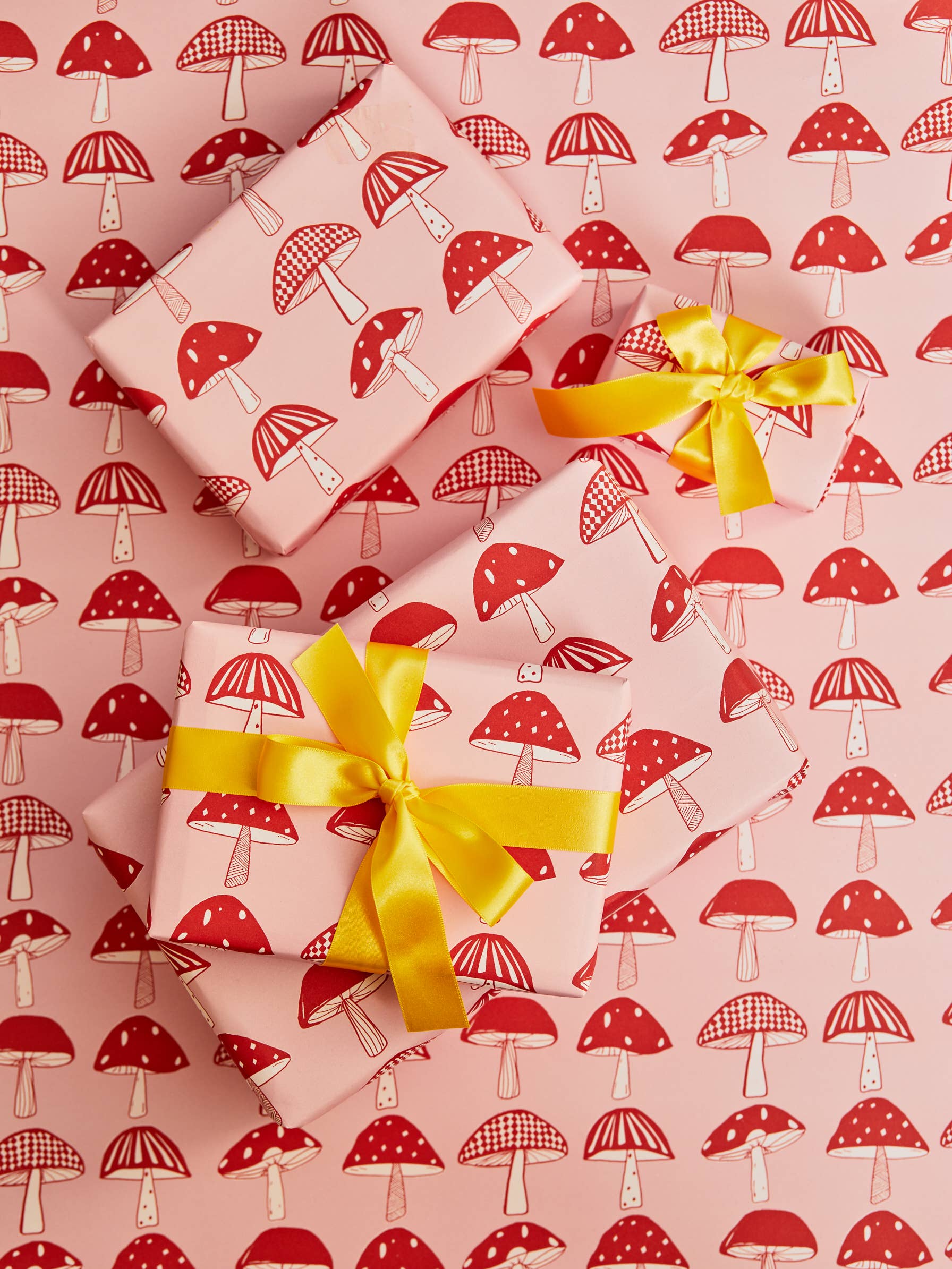 Mushroom Gift Wrap Pink & Red: Pink / Matte