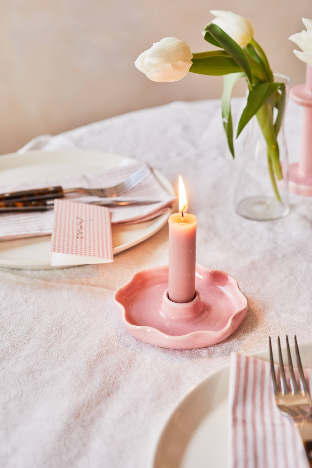 Scallop Candle Holder Pink