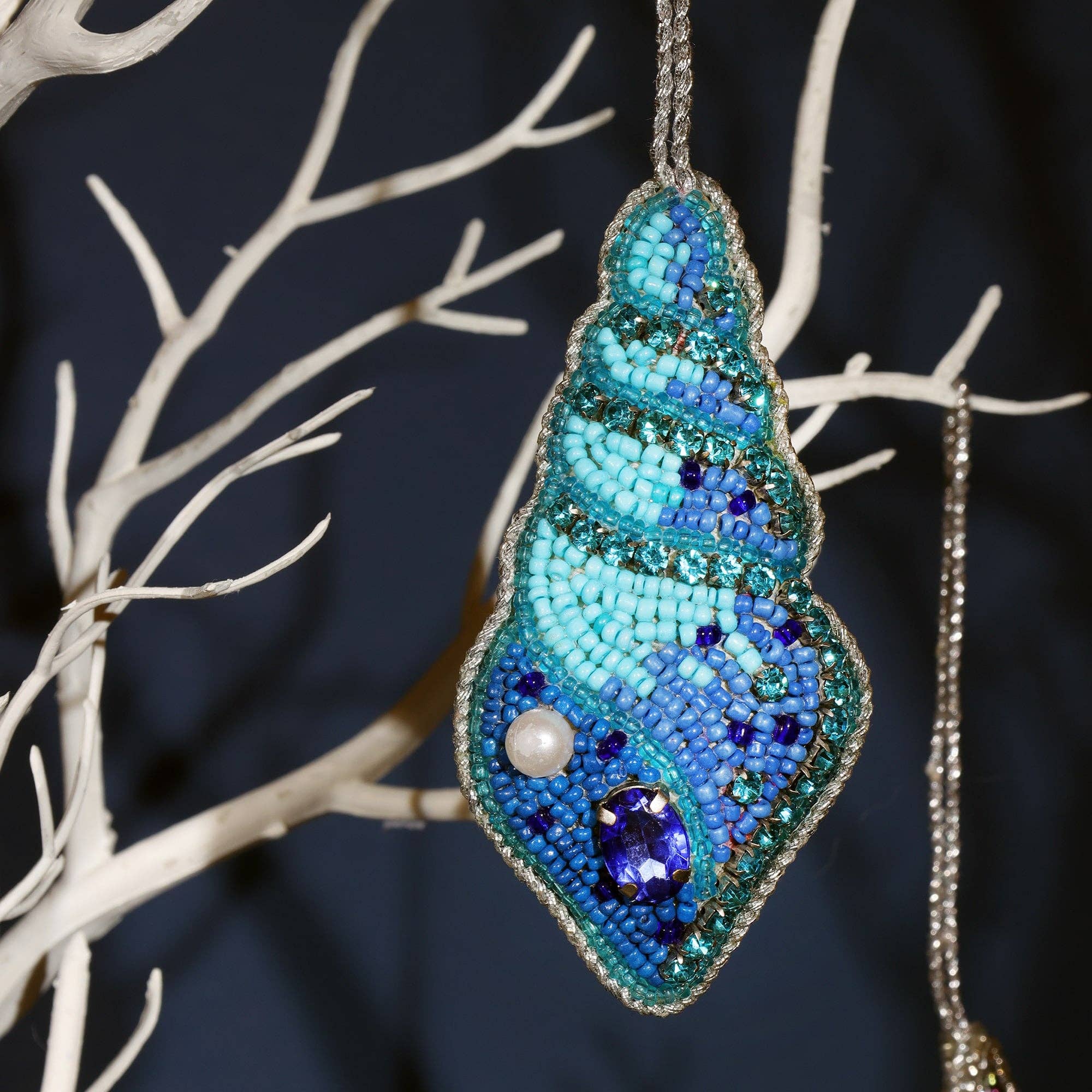 Beaded Blue Shell Hanging Decoration