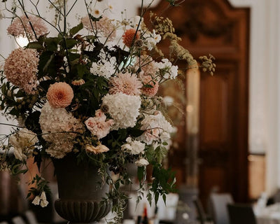 Floral arrangement in a vase with a blurred background