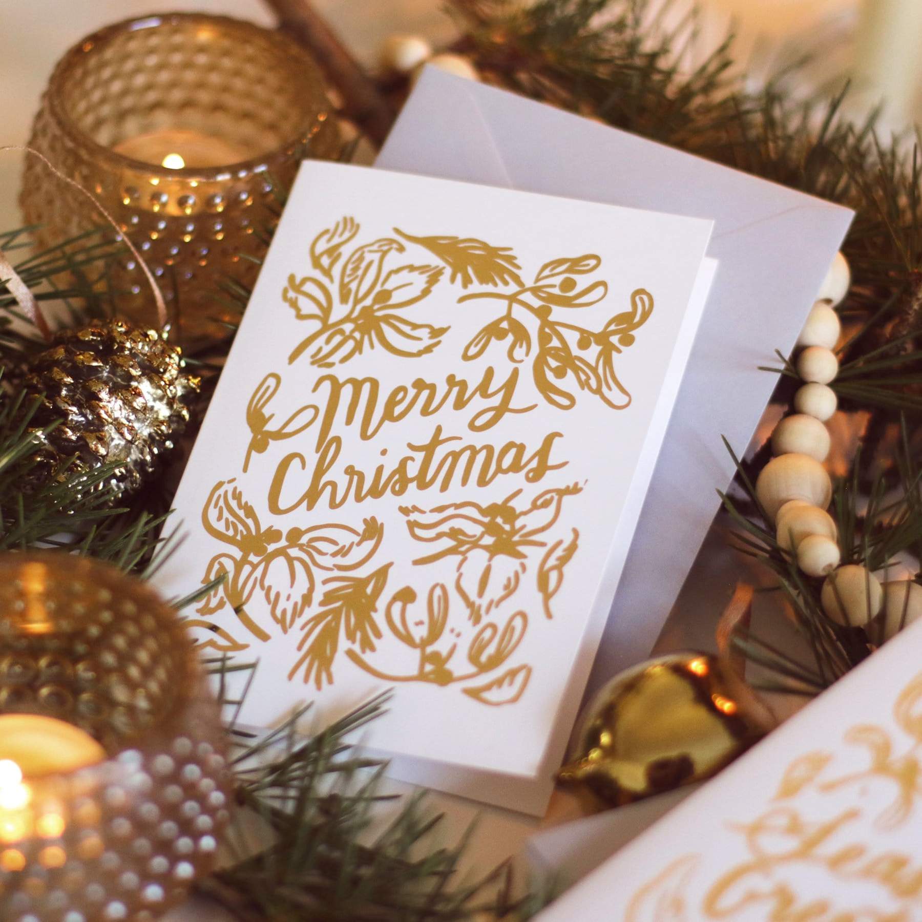 Annie Dornan Smith - Gold Botanical Merry Christmas Card