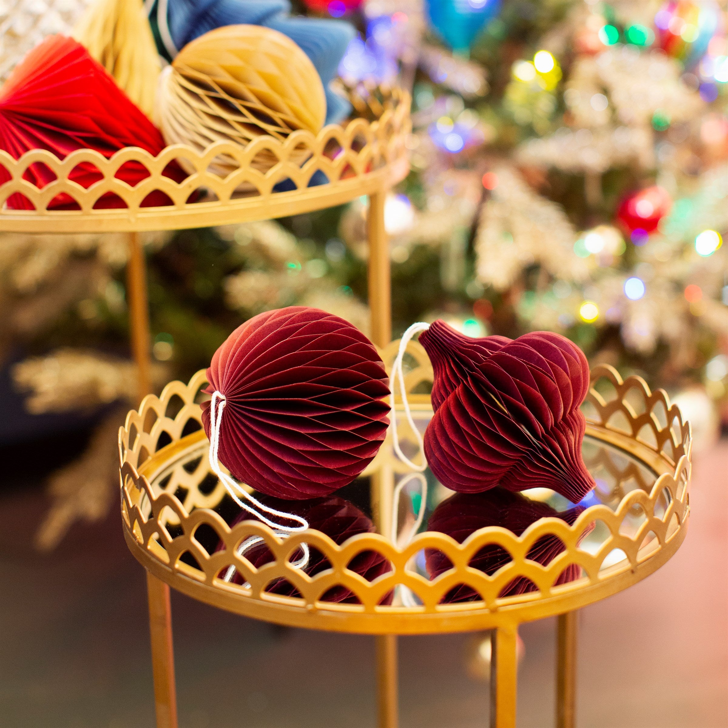 Paper Honeycomb Hanging Decoration - Deep Red
