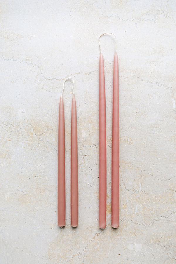Rose Dawn Dipped Taper Candles - pair